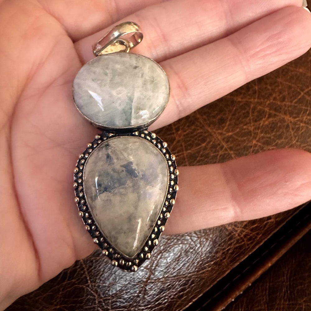 Silver 925 Artisan moonstone and Gray Stone pendant